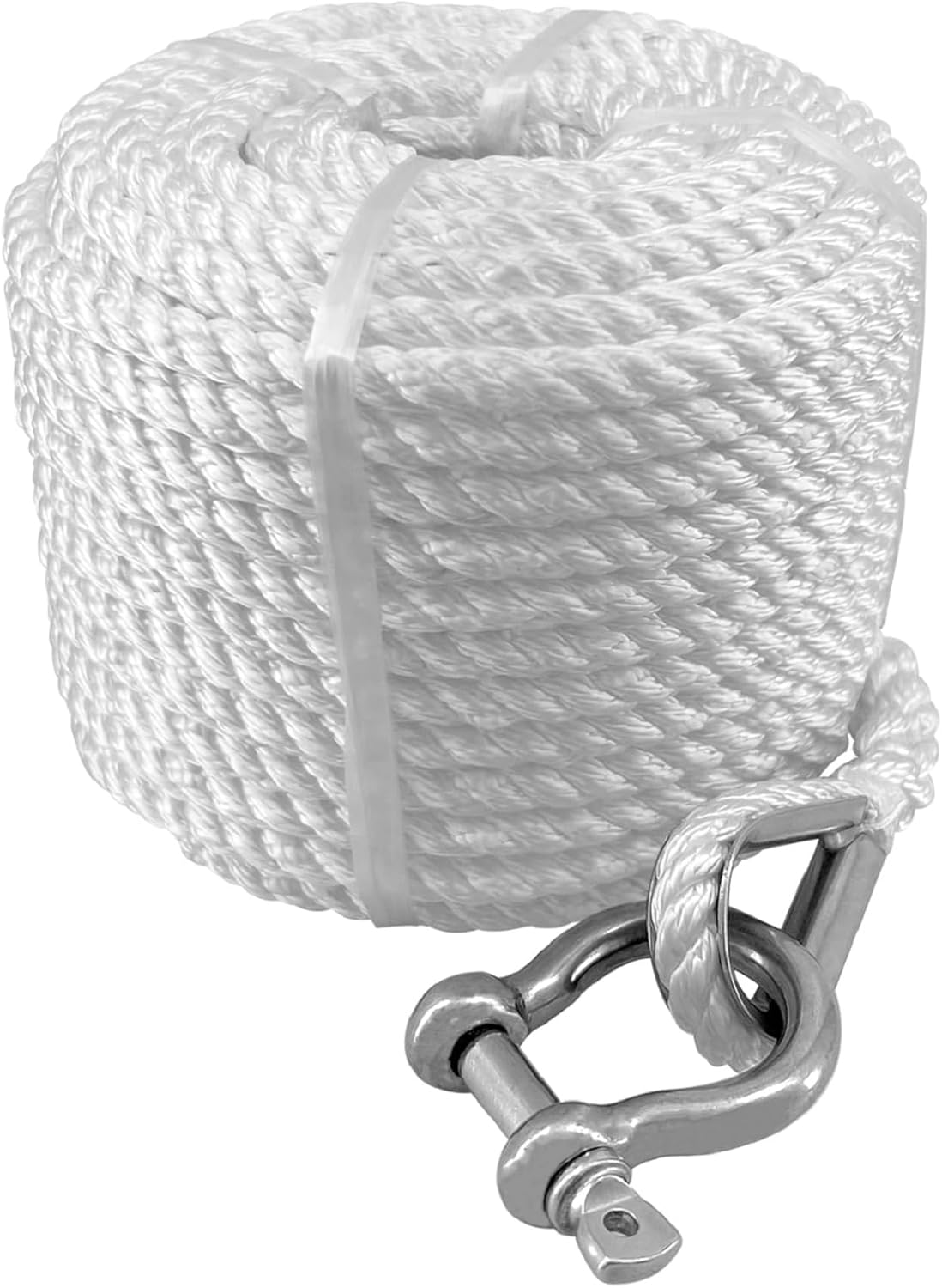 Solid Braid Nylon Anchor Rope (3/8 x 100') Line Boat with Stainless Steel Thimble & Shackle "