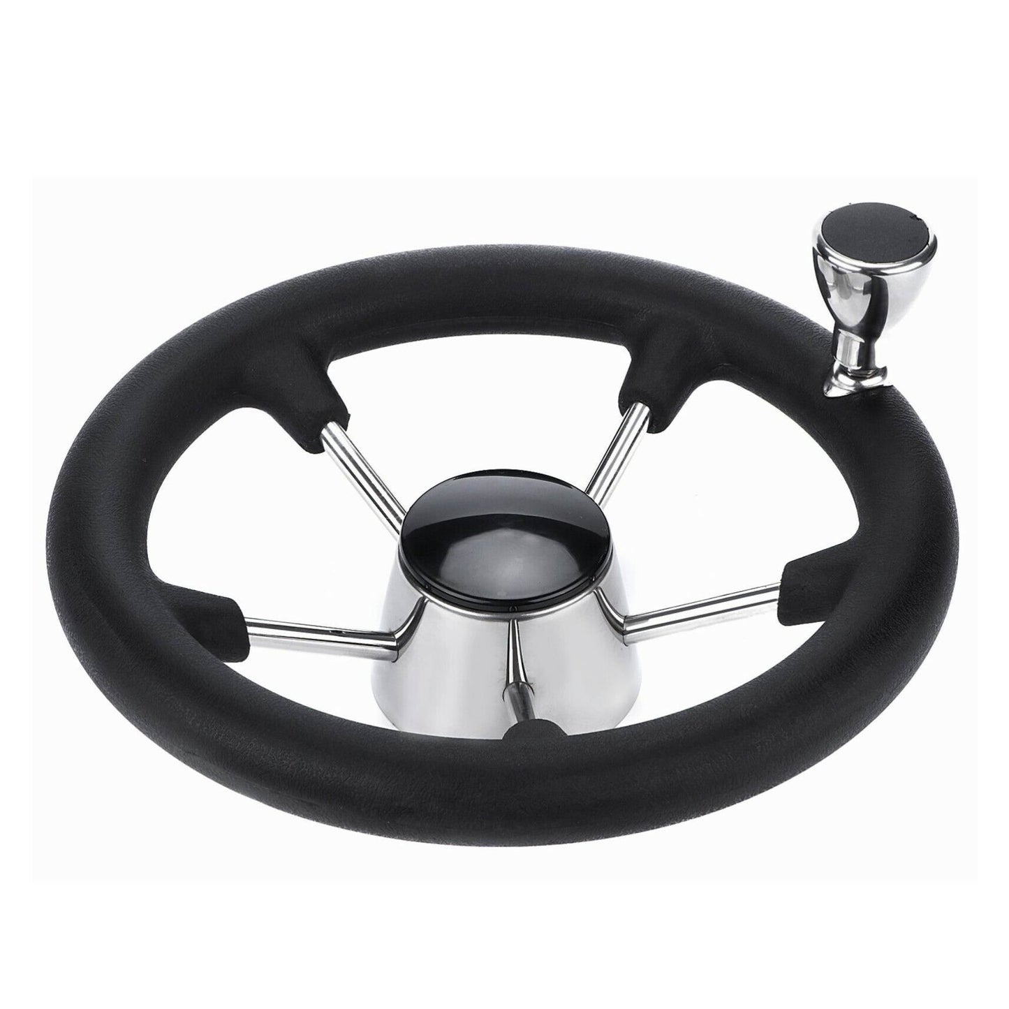 13.5 Boat Steering Wheel With Grip Cover - Stainless Steel 3/4" 5 Spoke With Knob"
