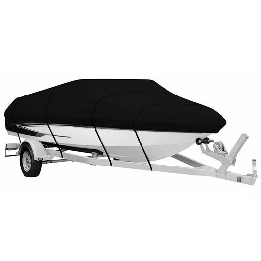 Black Heavy Duty Waterproof Tarp Covers with Storage Bag, Fits V-Hull, Fish&Ski, Pro-Style, Fishing, Runabout, Bass Boats, 11-13 feet (420cm x 270cm)