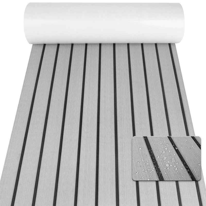Non-Slip EVA Foam Boat Flooring Sheet Grey with Black Stripes Self-Adhesive Marine Decking Mat for Yacht and Boat Deck DIY Upgrade(2400x600x6mm)