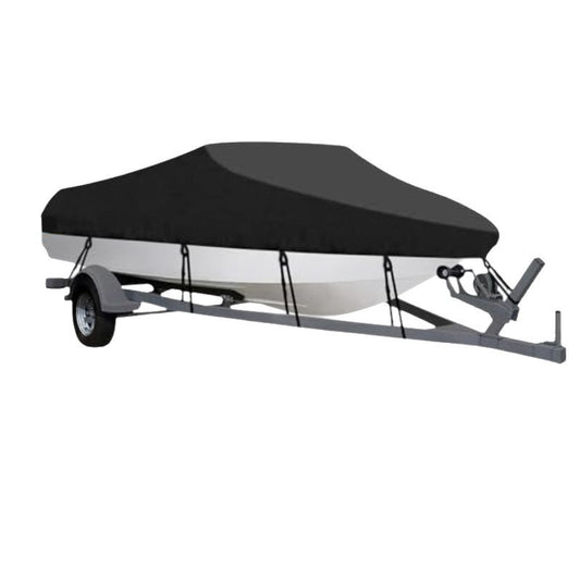 Waterproof Boat Cover 17-20ft Square Bow Jon Boat & Wide Beam Utility UV Resistant Marine Storage Tarp (Black, 625cm x 360cm)