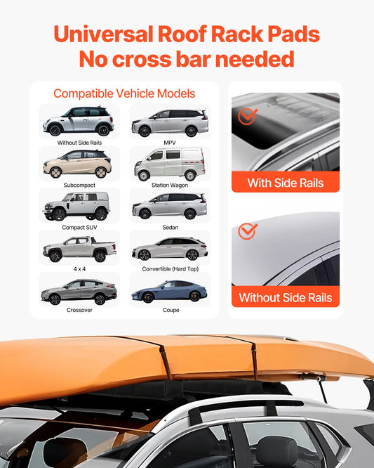 VEVOR Soft Roof Rack Pads 15.5in 176lbs Load Capacity for Kayak Canoe Surfboard