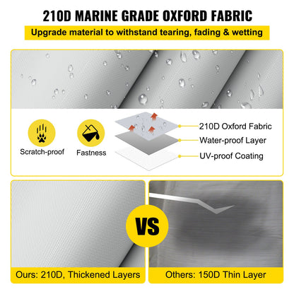 VEVOR Pontoon Boat Cover, Fit for 17\'-20\' Boat, Heavy Duty 600D Marine Grade Oxford Fabric, UV Resistant Waterproof Trailerable Boat Cover with 2 Support Poles and 7 Wind-Proof Straps, Gray