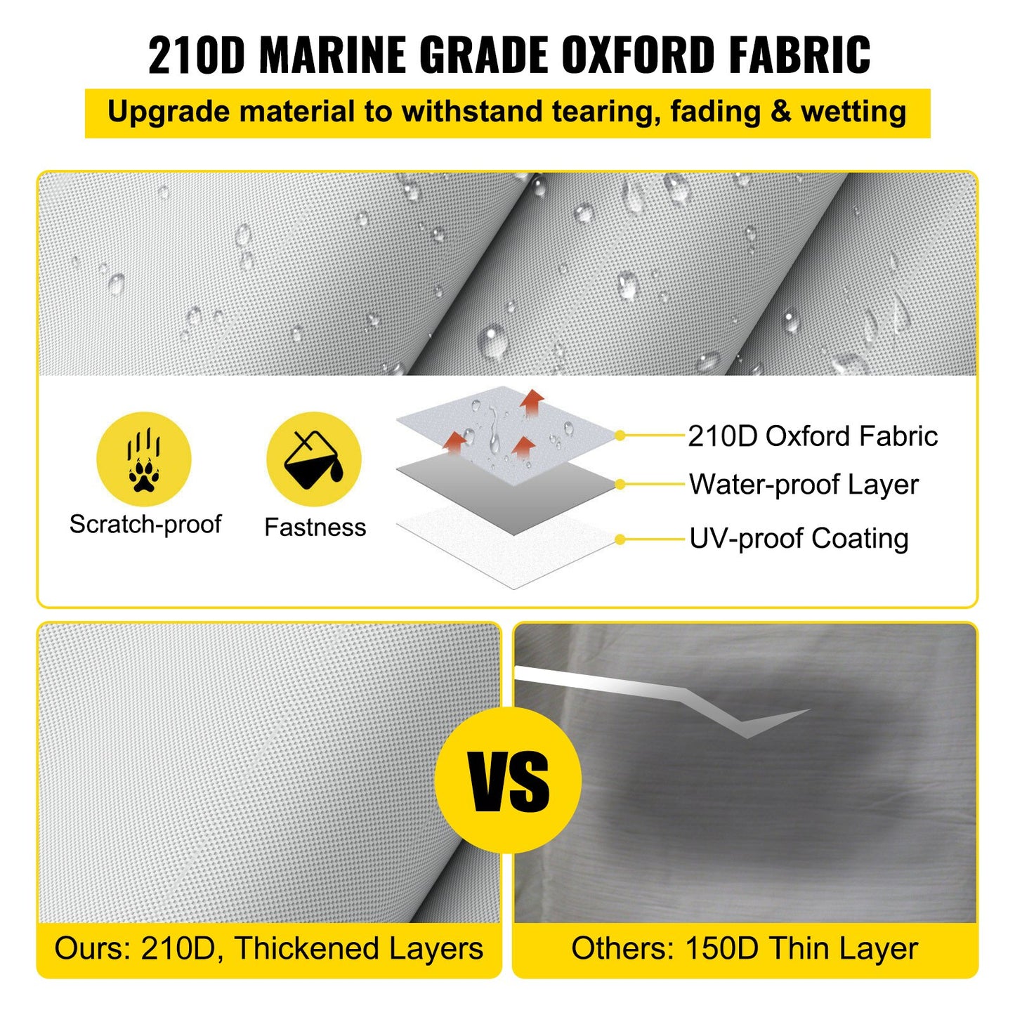 VEVOR Pontoon Boat Cover, Fit for 25\'-28\' Boat, Heavy Duty 600D Marine Grade Oxford Fabric, UV Resistant Waterproof Trailerable Boat Cover with 2 Support Poles and 7 Wind-Proof Straps, Gray