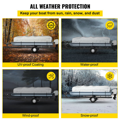 VEVOR Pontoon Boat Cover, Fit for 25\'-28\' Boat, Heavy Duty 600D Marine Grade Oxford Fabric, UV Resistant Waterproof Trailerable Boat Cover with 2 Support Poles and 7 Wind-Proof Straps, Gray