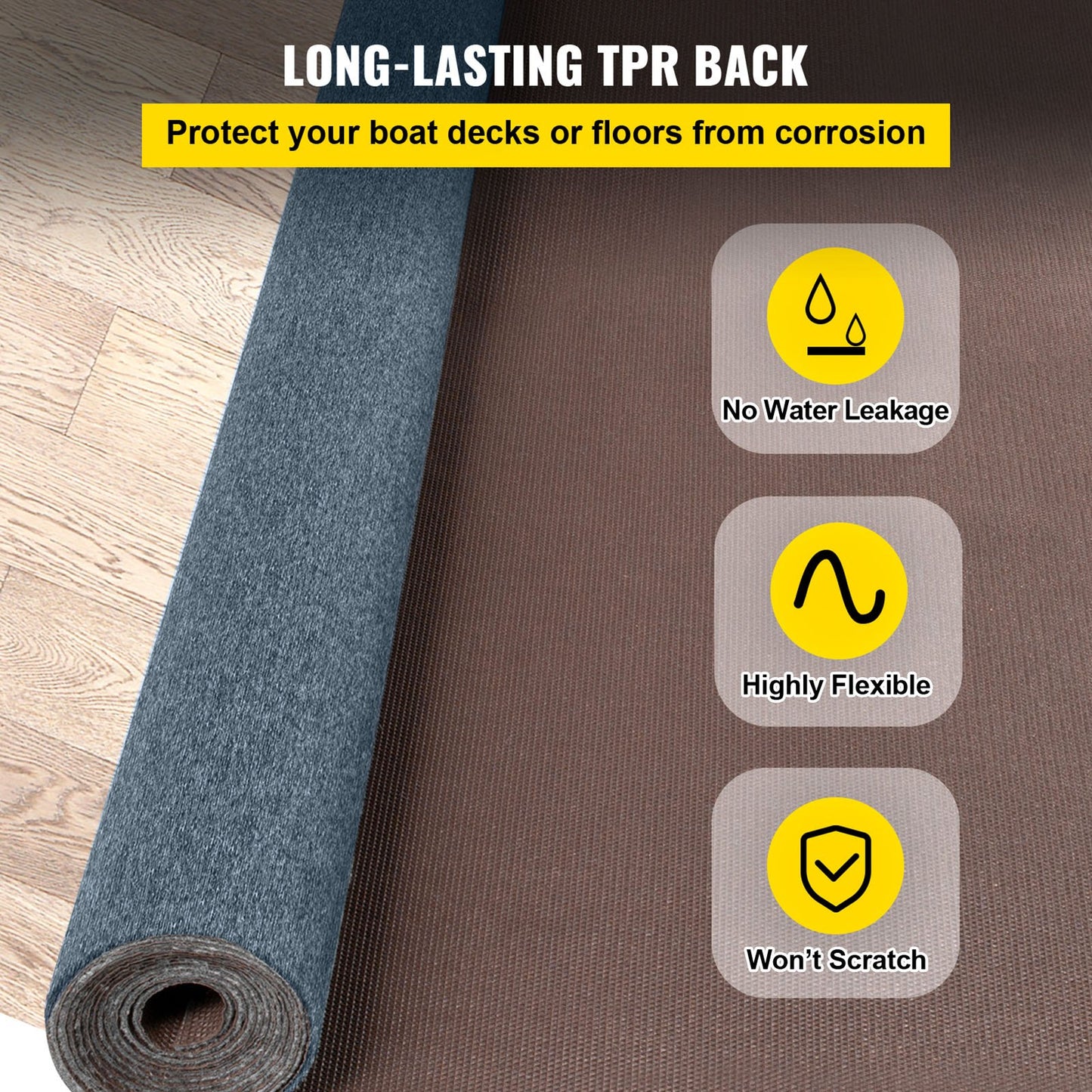 VEVOR Marine Carpet 6x13ft Boat Area Rug Roll Cutpile In/Outdoor Patio Deck Gray, 1.8x4m