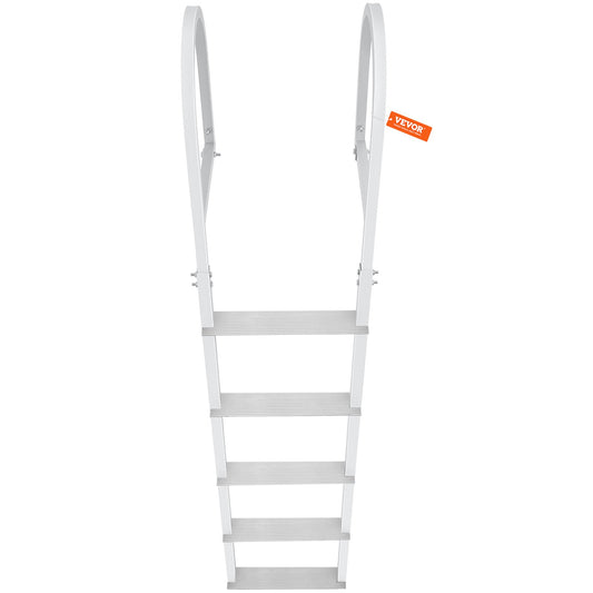 VEVOR Dock Ladder, Removable 5 Steps, 227 kgs Load Capacity, Aluminum Alloy Pontoon Boat Ladder with 3.1'' Wide Step & Nonslip Rubber Mat, Easy to Install for Ship/Lake/Pool/Marine Boarding