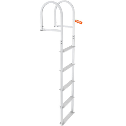 VEVOR Dock Ladder, Removable 5 Steps, 227 kgs Load Capacity, Aluminum Alloy Pontoon Boat Ladder with 3.1'' Wide Step & Nonslip Rubber Mat, Easy to Install for Ship/Lake/Pool/Marine Boarding