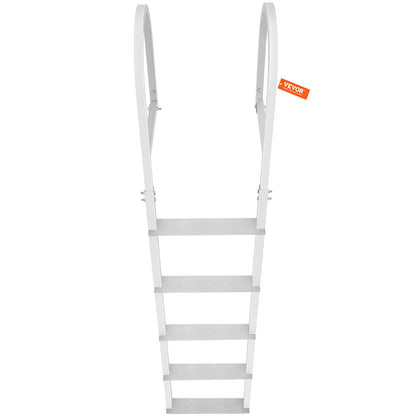 VEVOR Dock Ladder, Removable 5 Steps, 227 kgs Load Capacity, Aluminum Alloy Pontoon Boat Ladder with 3.1'' Wide Step & Nonslip Rubber Mat, Easy to Install for Ship/Lake/Pool/Marine Boarding