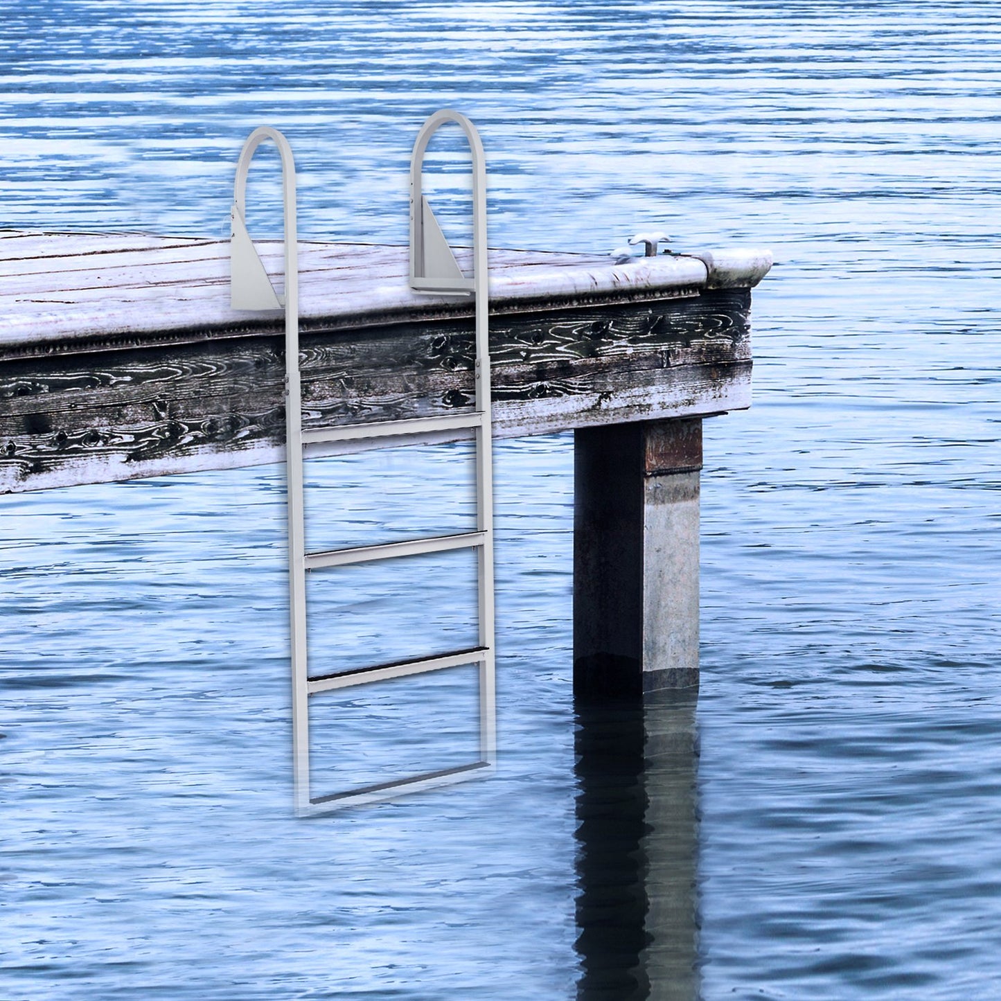 VEVOR Dock Ladder, Flip-Up 4 Steps, 159 kg Load Capacity, Aluminum Alloy Pontoon Boat Ladder with 50.8 mm Wide Step & Nonslip Rubber Mat, Easy to Install for Ship/Lake/Pool/Marine Boarding