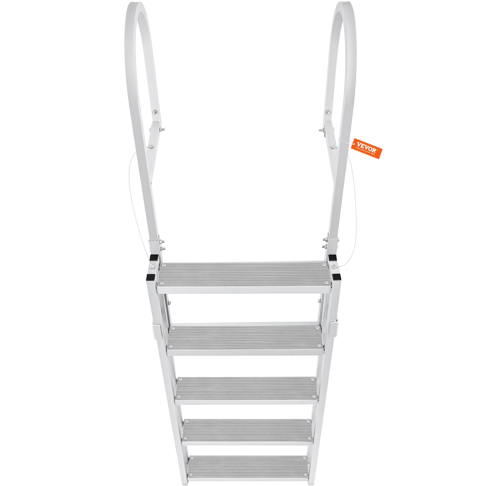 VEVOR Dock Ladder, Retractable 5 Steps, 350 lbs Load Capacity, Aluminum Alloy Pontoon Boat Ladder with 66.9''-78.9'' Adjustable Height, 4'' Wide Step & Mat, for Ship/Lake/Pool/Marine Boarding