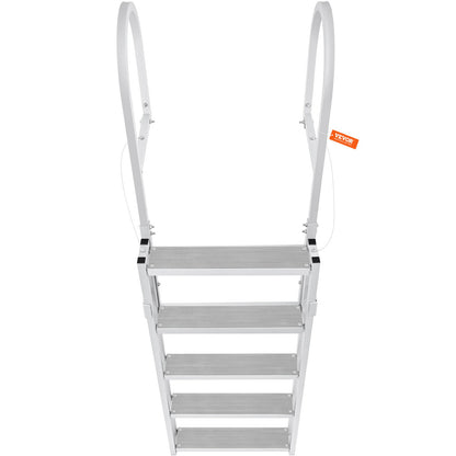 VEVOR Dock Ladder, Retractable 5 Steps, 350 lbs Load Capacity, Aluminum Alloy Pontoon Boat Ladder with 66.9''-78.9'' Adjustable Height, 4'' Wide Step & Mat, for Ship/Lake/Pool/Marine Boarding