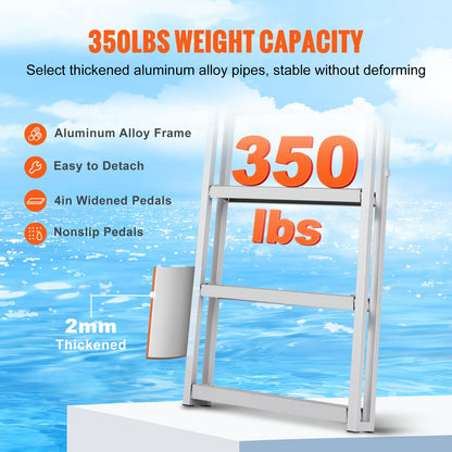 VEVOR Dock Ladder, Retractable 5 Steps, 350 lbs Load Capacity, Aluminum Alloy Pontoon Boat Ladder with 66.9''-78.9'' Adjustable Height, 4'' Wide Step & Mat, for Ship/Lake/Pool/Marine Boarding