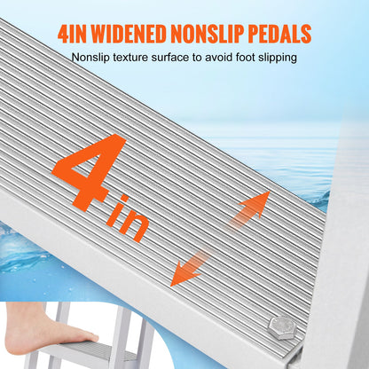 VEVOR Dock Ladder, Retractable 5 Steps, 350 lbs Load Capacity, Aluminum Alloy Pontoon Boat Ladder with 66.9''-78.9'' Adjustable Height, 4'' Wide Step & Mat, for Ship/Lake/Pool/Marine Boarding
