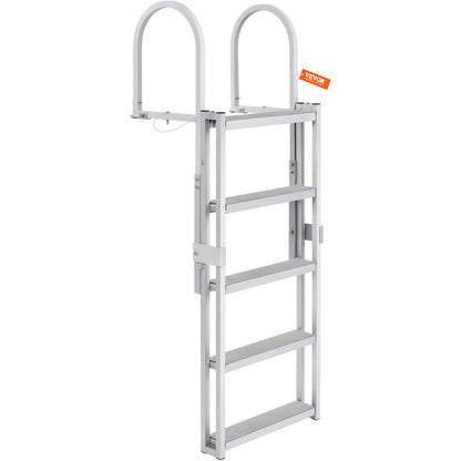 VEVOR Dock Ladder, Retractable 5 Steps, 350 lbs Load Capacity, Aluminum Alloy Pontoon Boat Ladder with 66.9''-78.9'' Adjustable Height, 4'' Wide Step & Mat, for Ship/Lake/Pool/Marine Boarding