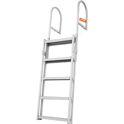 VEVOR Dock Ladder, Retractable 5 Steps, 350 lbs Load Capacity, Aluminum Alloy Pontoon Boat Ladder with 66.9''-78.9'' Adjustable Height, 4'' Wide Step & Mat, for Ship/Lake/Pool/Marine Boarding