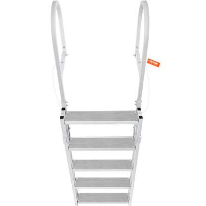 VEVOR Dock Ladder, Retractable 5 Steps, 350 lbs Load Capacity, Aluminum Alloy Pontoon Boat Ladder with 66.9''-78.9'' Adjustable Height, 4'' Wide Step & Mat, for Ship/Lake/Pool/Marine Boarding