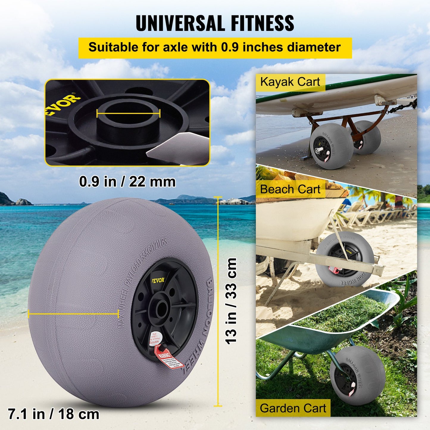 VEVOR Balloon Beach Wheels Replacement Beach Tires 13" TPU 121 LBS Load Capacity