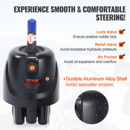 VEVOR 150HP Hydraulic Outboard Steering Kit Boat Marine System, Built-in Two-Way Lock Cylinder, 150HP Pump and High-Strength Nylon Hose for Single Station, Single-Engine use