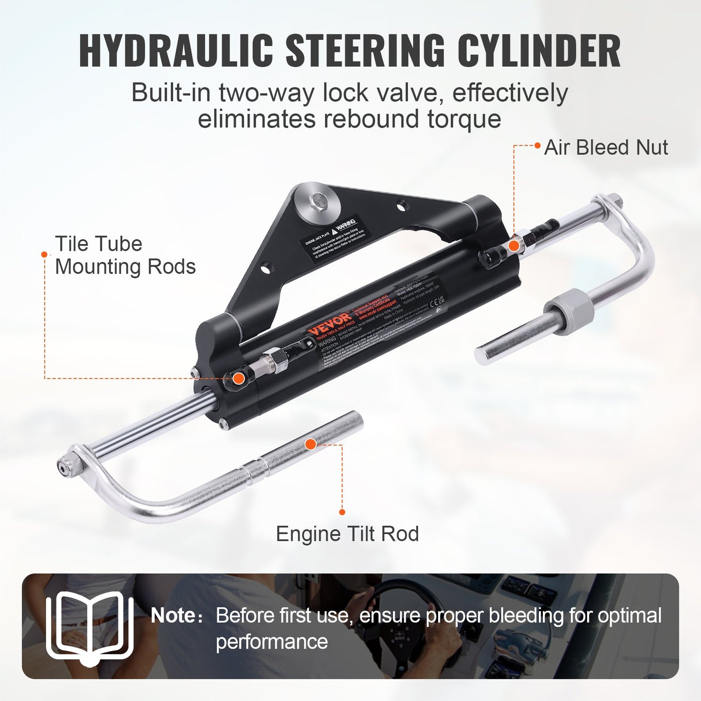 VEVOR 150HP Hydraulic Outboard Steering Kit Boat Marine System, Built-in Two-Way Lock Cylinder, 150HP Pump and High-Strength Nylon Hose for Single Station, Single-Engine use