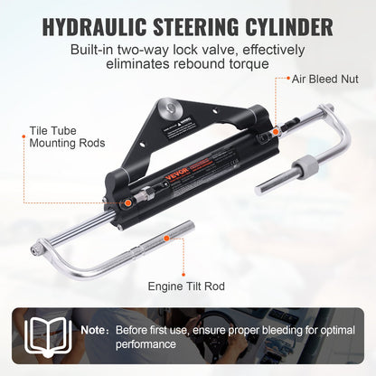 VEVOR 150HP Hydraulic Outboard Steering Kit Boat Marine System, Built-in Two-Way Lock Cylinder, 150HP Pump and High-Strength Nylon Hose for Single Station, Single-Engine use