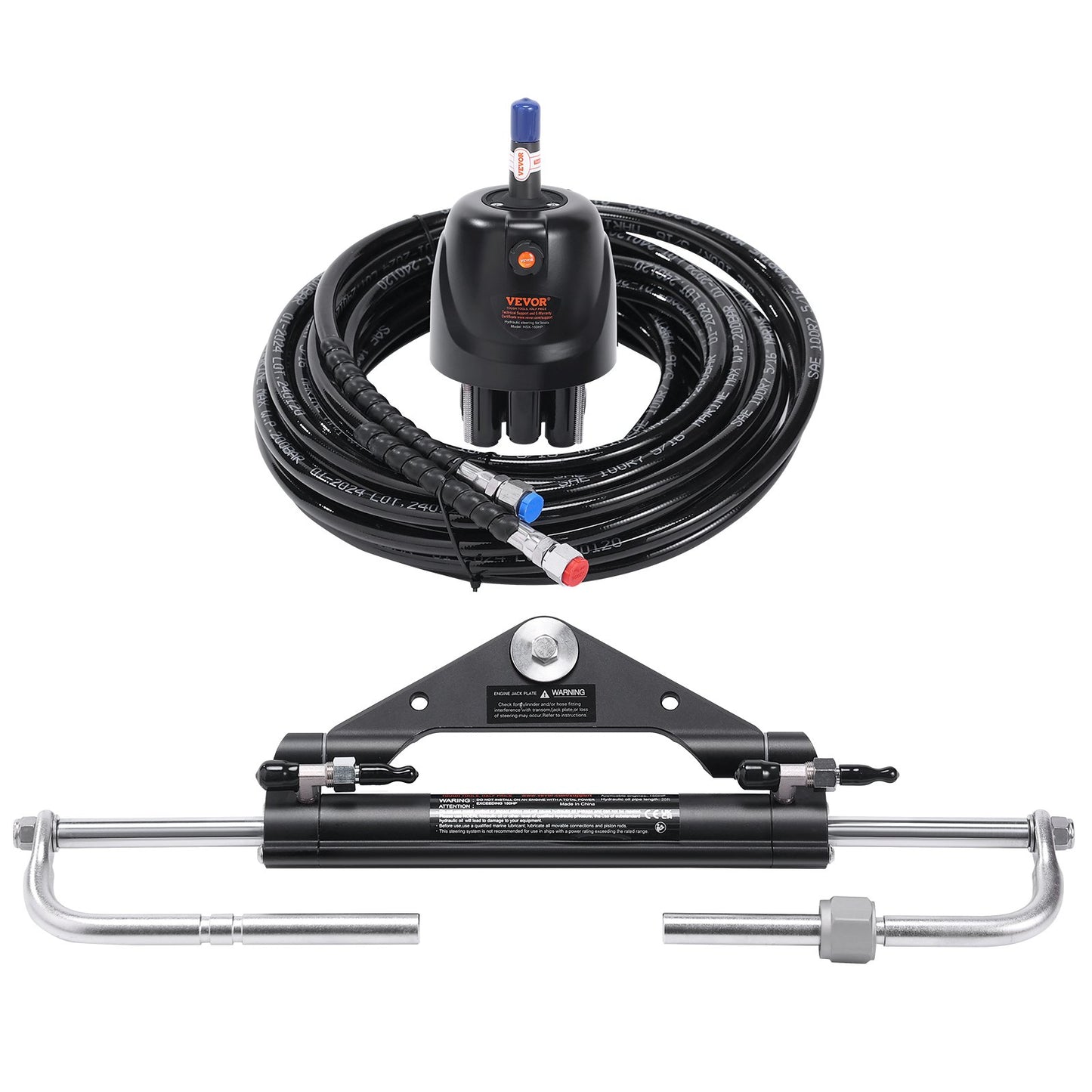 VEVOR 150HP Hydraulic Outboard Steering Kit Boat Marine System, Built-in Two-Way Lock Cylinder, 150HP Pump and High-Strength Nylon Hose for Single Station, Single-Engine use